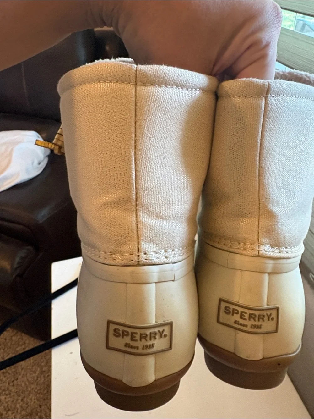 Sperry Women's Cream Lace-Up Duck Boots - Cream/Gold Accents